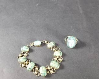 173  Lot 143  Silver and turquoise scarab bracelet and ring