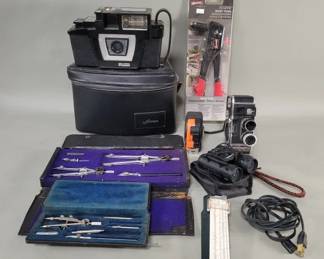 Lot 320  Vintage cameras, Bushnell 8 x 21 binoculars,