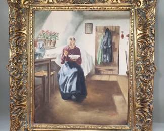 Lot 293  Vintage signed oil on board painting in ornate