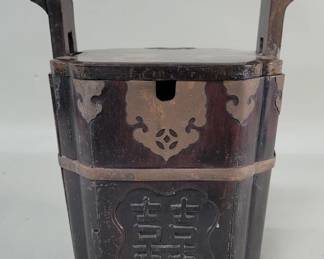 Lot 325  Antique Chinese wood and brass lidded bucket