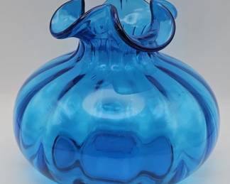 106  Lot 510h  Vintage Midcentury handblown blue optic glass