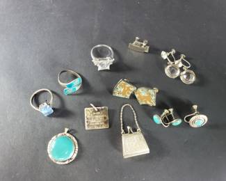 035  Lot 151  Sterling silver earrings, pendants, and rings