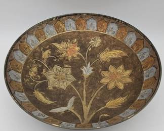 Lot 539h  Vintage Indian brass polychrome floral d