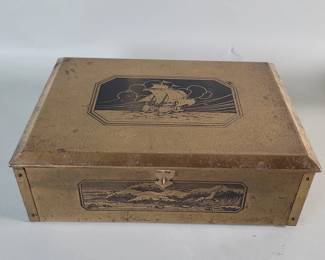 Lot 525  Vintage brass and wood Nautical style jewelry box
