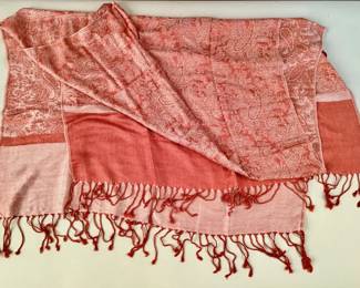 Lot 481  Large pink and coral paisley jacquard woven