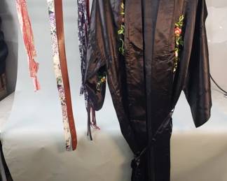 Lot 129  Womens vintage silk robe, Coach belt, etc