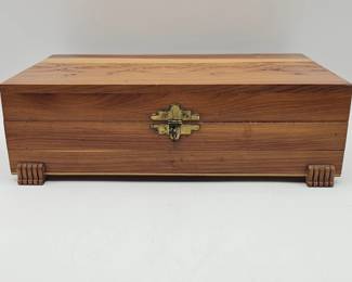 Lot 592h  Vintage carved cedar keepsake box with b