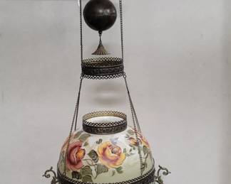 Lot 318  Victorian brass oil hanging light with hand