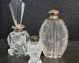 145  Lot 391h  Vintage sterling silver cut glass perfume bottles