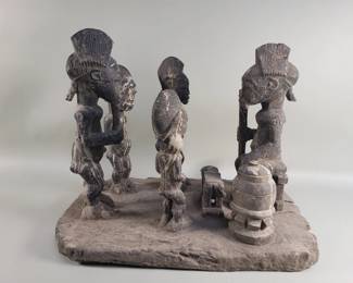 Lot 333  Vintage African carved wood multi figure sculpture