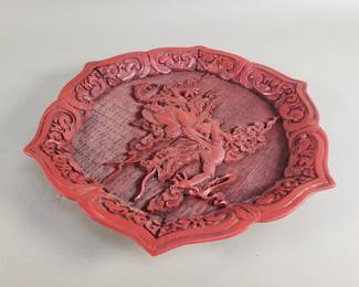 Lot 238  Vintage Chinese red cinnabar plate