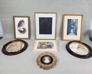 Lot 546  Bundle of vintage prints etching, and fabric art
