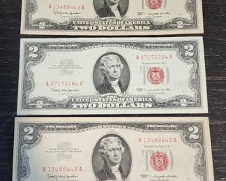Lot 395h  1963 US $2 bills with red seal