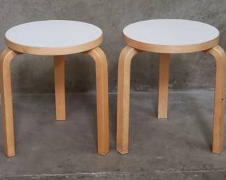 Lot 108  Pair of Alvar Aalto for ICF birch wood stools