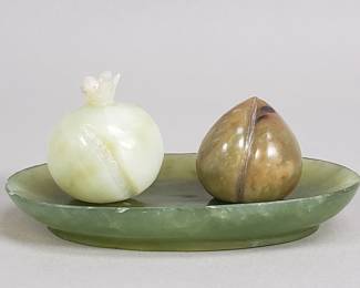 025  Lot 128  Group of jadeite carved fruit and trinket dish