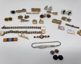 Lot 619  Group of vintage cufflinks, tie pins, etc