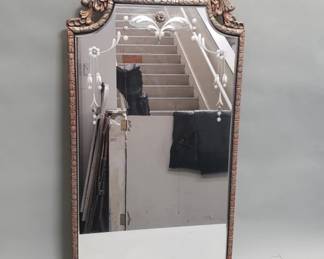 Lot 641  Vintage carved wood and etched mirror