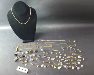 Lot 98  Vintage cufflinks, pocket watch chains, pins,