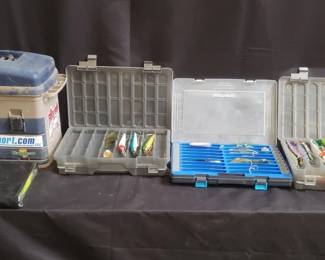 Lot 593  Group of fishing tackle boxes with accessories