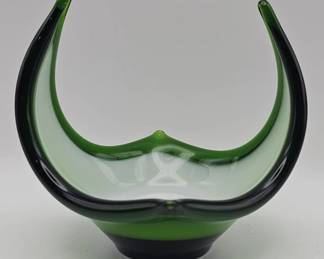 186  Lot 421h  Vintage handblown green and white freeform art
