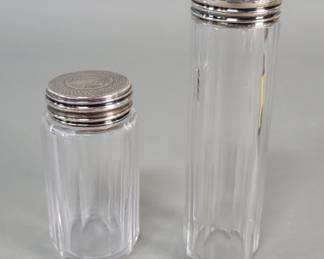 Lot 430  Pair of antique glass jars with silver
