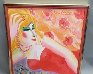 085  Lot 268  Signed Earl Lindeman Roses and Pearls oil on