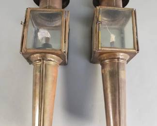 Lot 445  Pair of vintage brass carriage lanterns