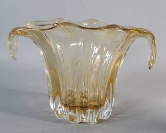 Lot 512  Vintage amber and clear hand blown glass bowl