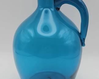 167  Lot 488h  Vintage handblown turquoise glass jug vase