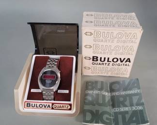 Lot 375  Vintage Bulova stainless steel quartz LCD Series