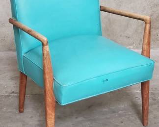 100  Lot 599  Midcentury modern faux leather and walnut arm