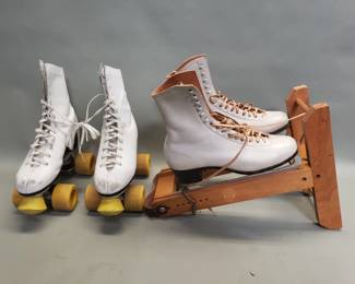 Lot 321  Pair of vintage roller skates and ice skates