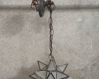 Lot 86  Vintage frosted glass star pendant light fixture