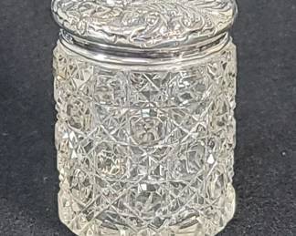 Lot 412  Vintage cut crystal jar with silver hallmarked lid