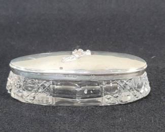 Lot 434  Antique crystal trinket box with silver