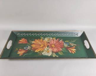 Lot 551  Vintage handpainted floral toleware metal