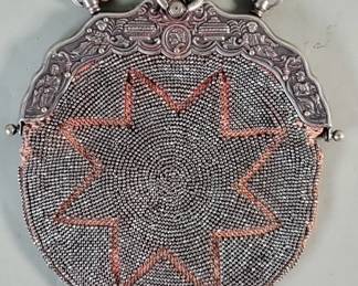 Lot 521  Antique silver plate and fabric handbag