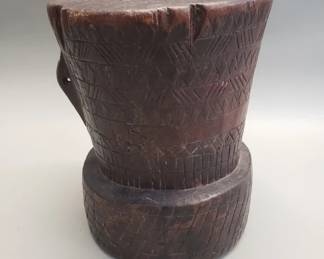 Lot 209  Vintage carved wood mortar