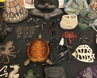 Cast iron drawer handles, lamps, decorative art