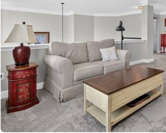Love Seat, End Table, Coffee Table, Lamps