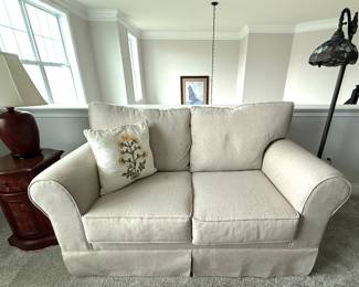 Love Seat, Table, Lamps