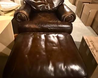 Leather Chair and Ottoman 