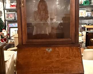 Vintage secretary desk with bookcase and interior lighting