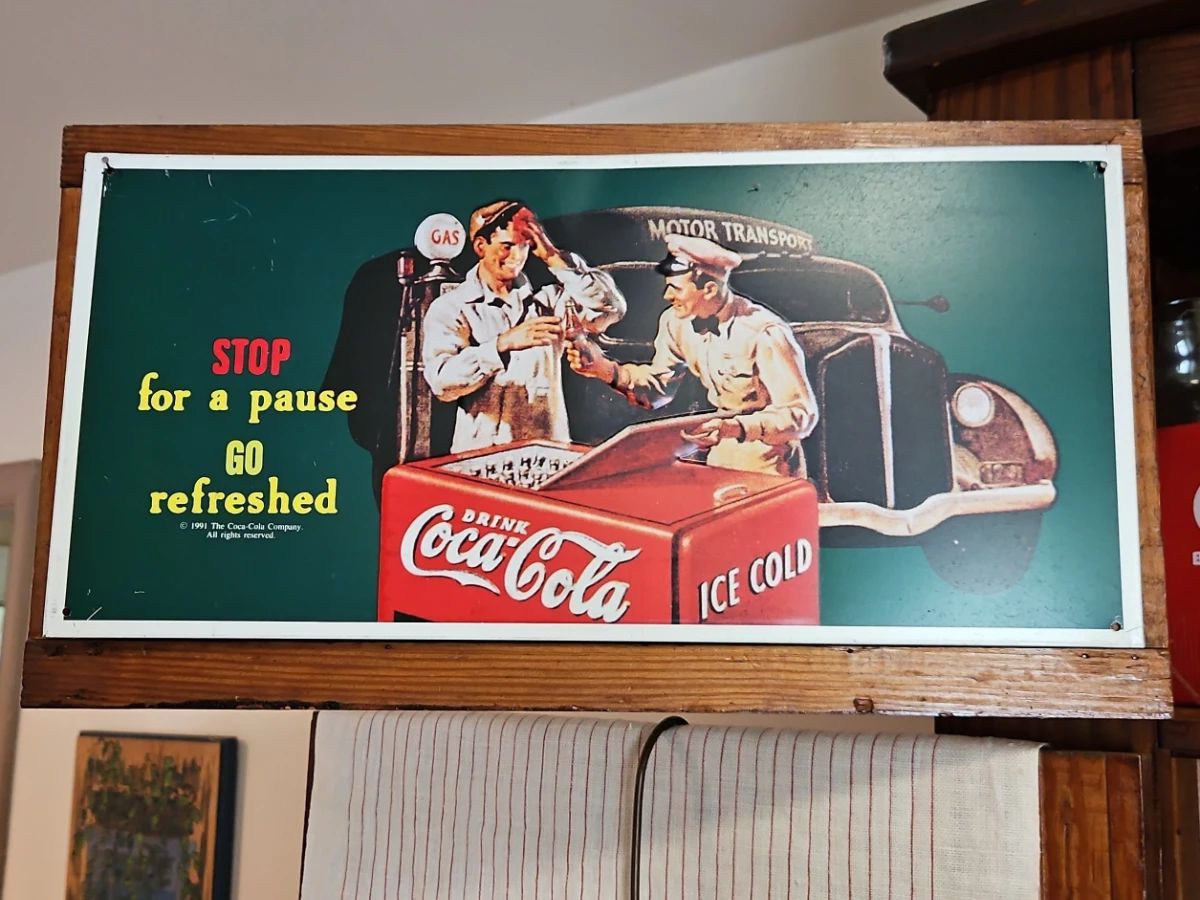 CocaCola Metal Sign Stop for a Pause