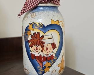 HandPainted Raggedy Ann Andy Style Jar