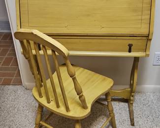 Yellow Painted Secretary Desk and Chair Set