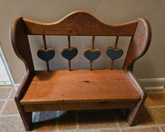 Wooden Doll Bench with Heart Cutouts