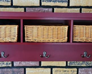 Red Entryway Organizer with Cubbies Baskets H x L x W