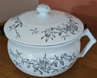 Antique Ironstone Chamber Pot with Lid Floral Transferware