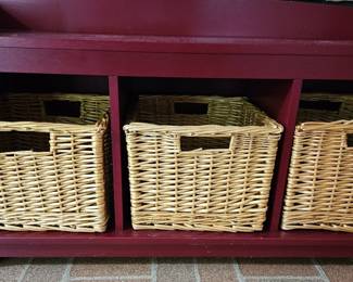 Red Storage Bench with Wicker Baskets H x L x W second image